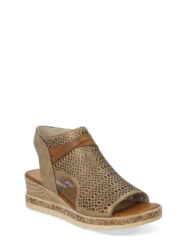 Remonte Jerilyn 75 Sandal in metallic silver with open toe, side zip, and 1.8 inch heel, featured as a summer sandal available in extended sizes.