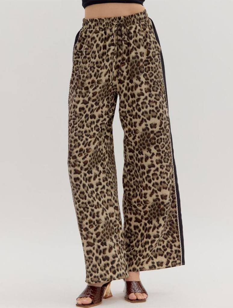 Entro cheetah print track pants with high waist and contrast panel