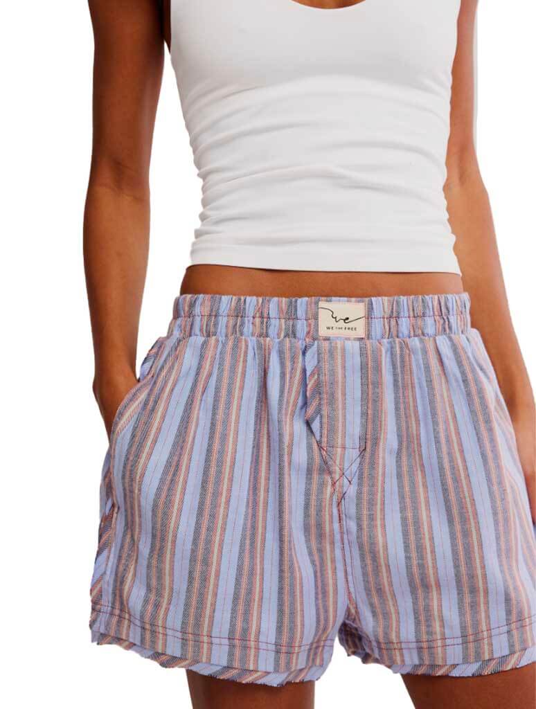 Free People Day To Day Flannel Boxer high-rise striped mini shorts with pockets