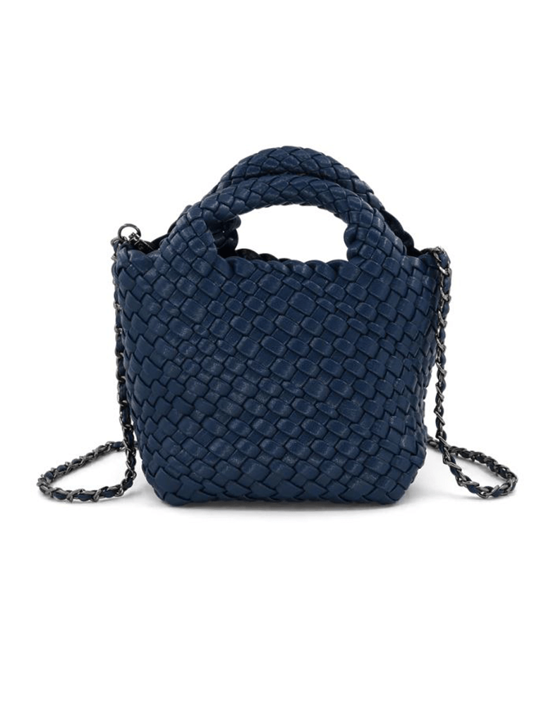 Braided Clutch with Crossbody Strap in Navy