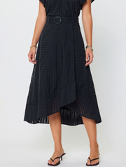Gingham Asymmetric Belted Midi Skirt