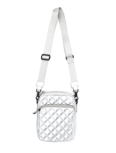 Quilted Nylon Crossbody Bag in Silver