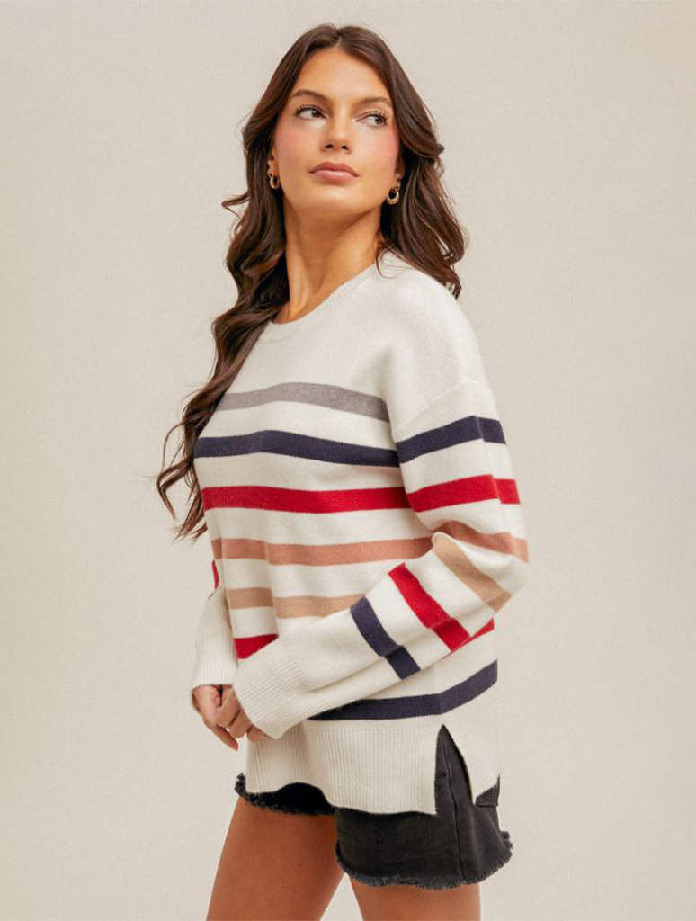 Crew Neck Split Stripe Sweater (Final Sale)