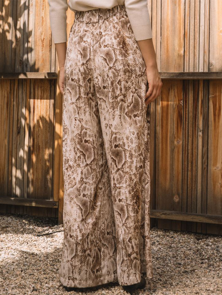 Snake Print Elastic Waist Wide Leg Pants