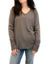 Long Sleeve Waffle Mix V-Neck Top