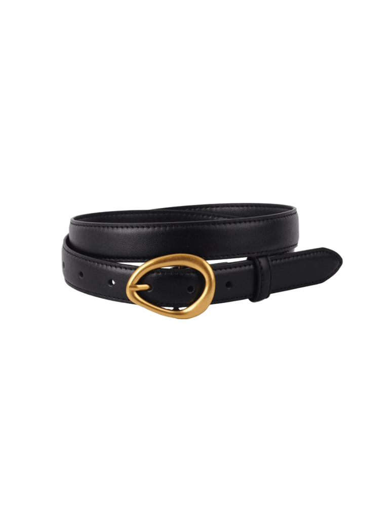 Everyday Leather Belt with Asymmetrical Oval Buckle