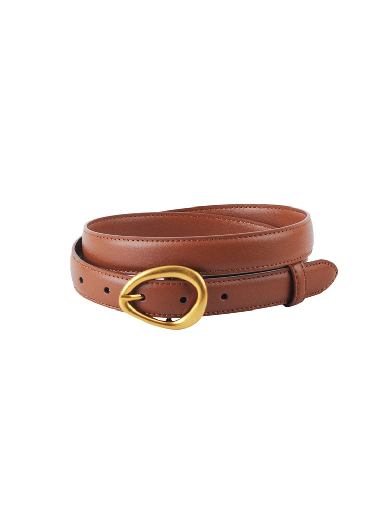 Everyday Leather Belt with Asymmetrical Oval Buckle