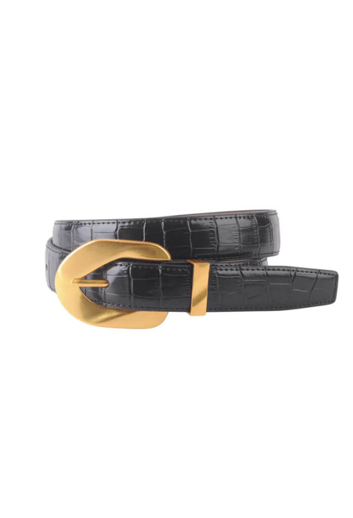 Croco Belt with Gold Wavy Buckle
