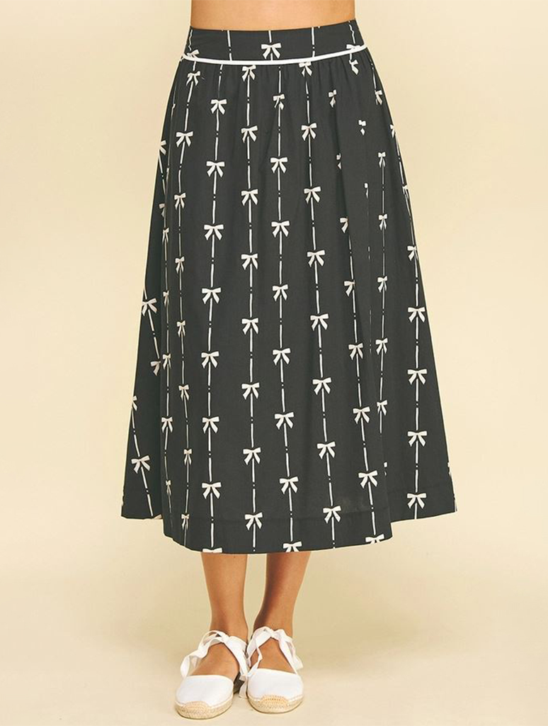 Bow Print Midi Skirt