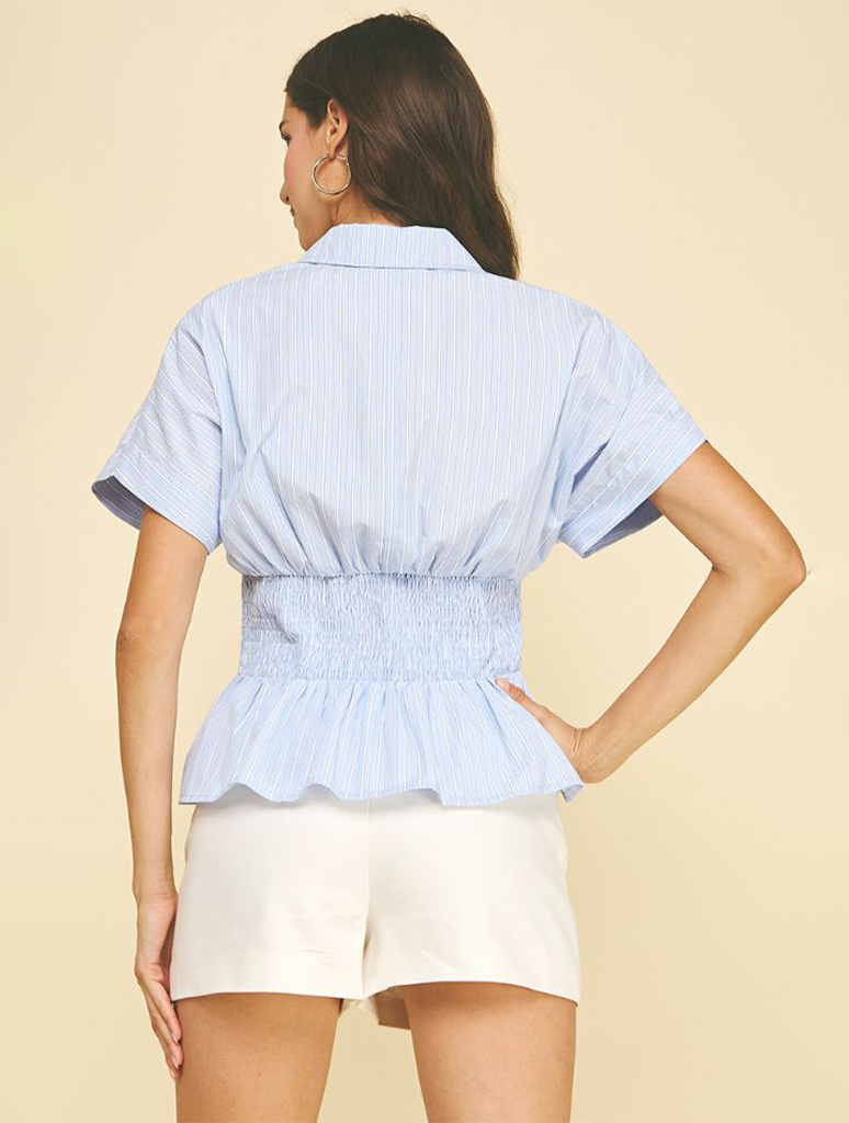 Stripe Button Down Shirt With Waistline Detail