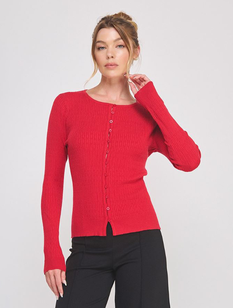 Pointelle Ribbed Fine Gauge Cardi