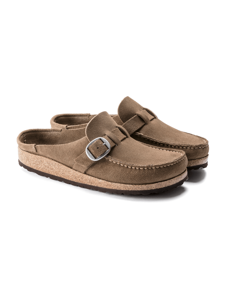 Birkenstock Buckley Slipper in Gray Taupe Diagonal view