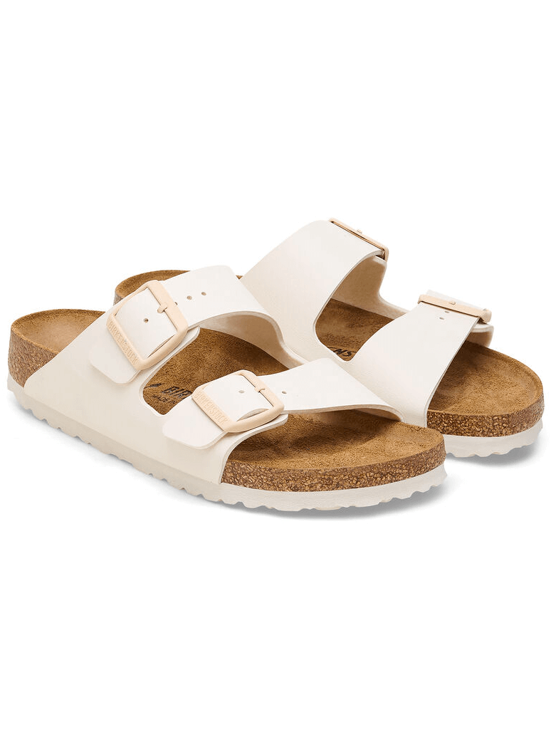 Front view of Birkenstock Arizona Sandal in Eggshell Birko-Flor