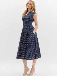 Polka Dot V-neck Sleeveless Midi Dress