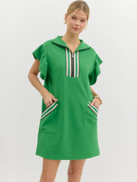 Half Zip Collared Mini Dress with Multicolor Band
