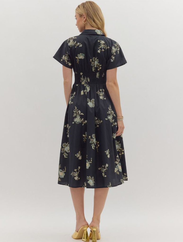 Floral Print Zip Front Short Sleeve Dress