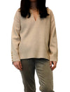 Slit V-Neck Sweater with Gold Button Cuff