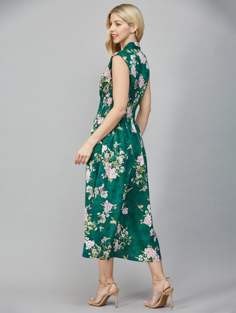 Vintage Floral Print Zip Front Sleeveless Dress