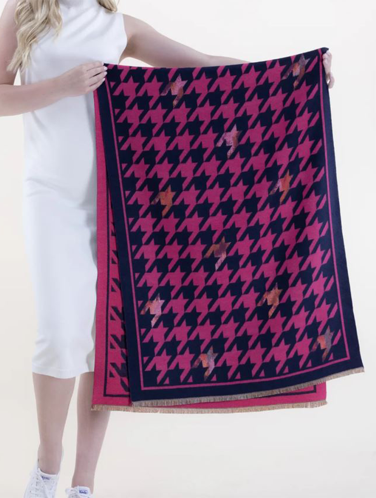 Houndstooth Scarf with Jacquard Detail