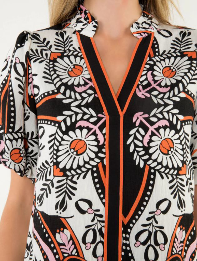 Puff Sleeve Printed Tiered Dress