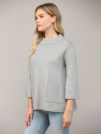 Glitter Yarn Front Pocket Detail Mock Neck Sweater