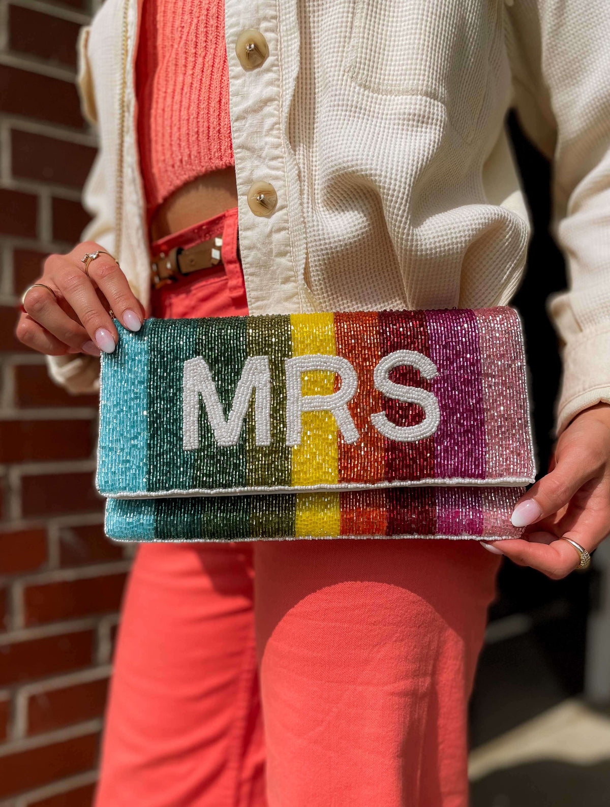 MRS. Beaded Clutch in Rainbow