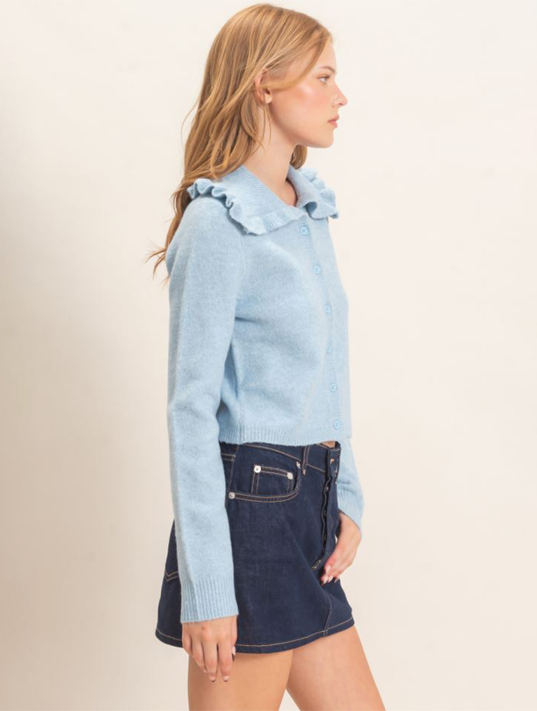 Ruffled Collar Knit Cardigan
