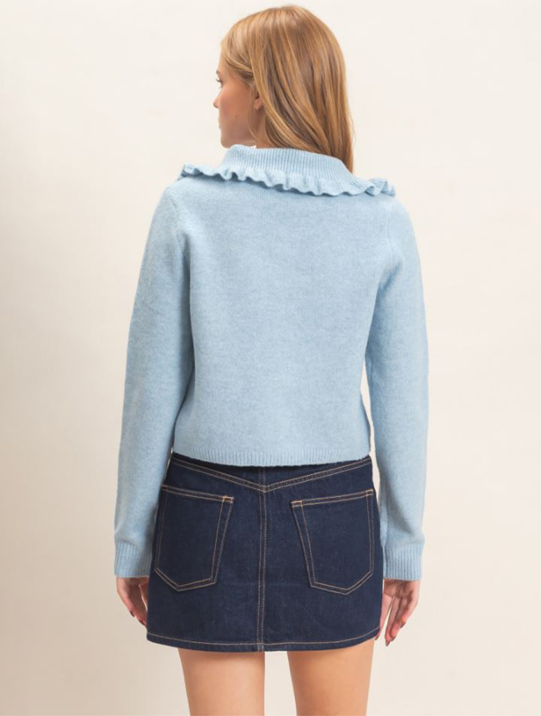 Ruffled Collar Knit Cardigan