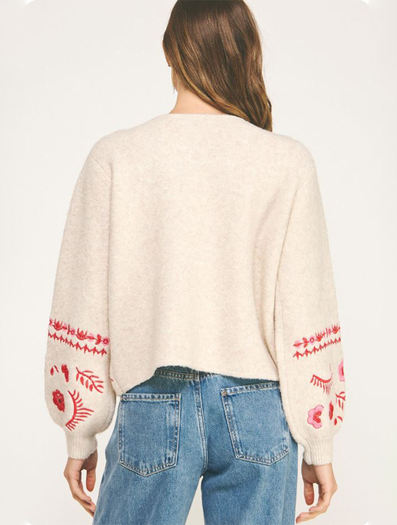 Knit Cardigan With Floral Embroidery