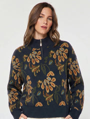 Jacquard Pattern Half Zip-Up Sweater