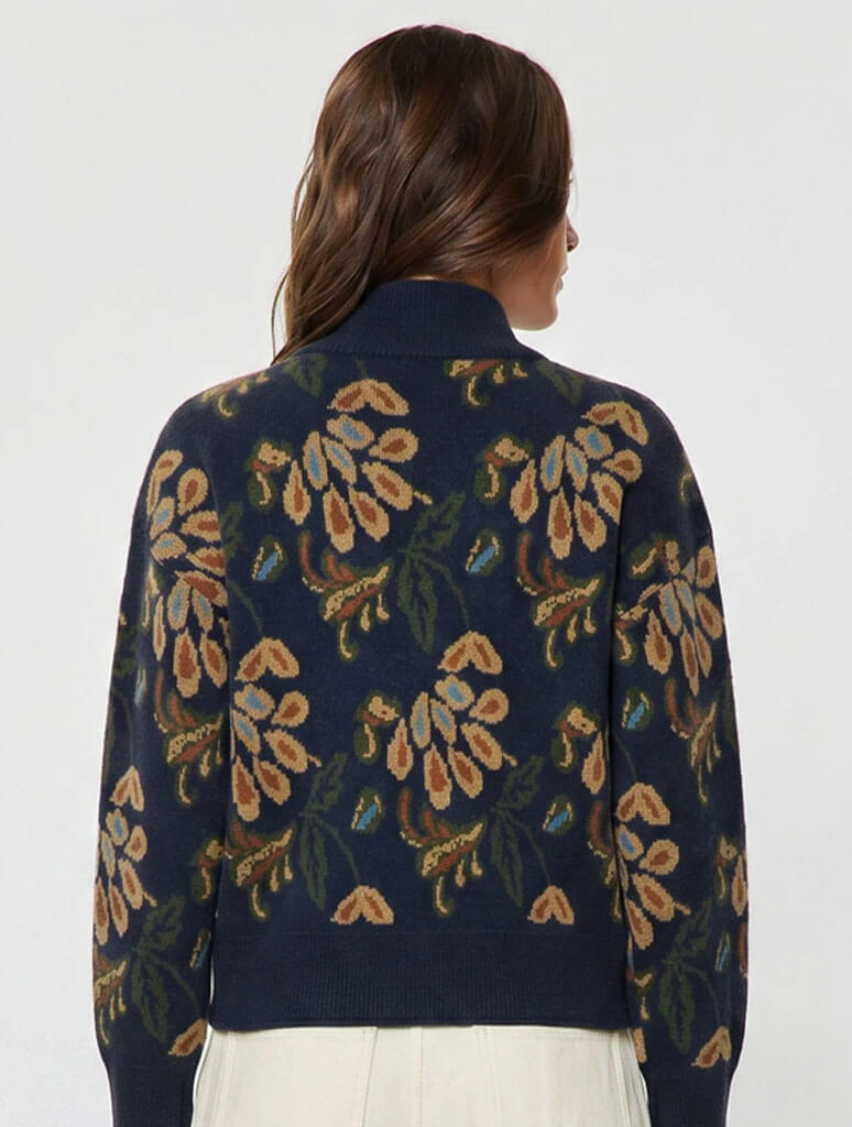 Jacquard Pattern Half Zip-Up Sweater