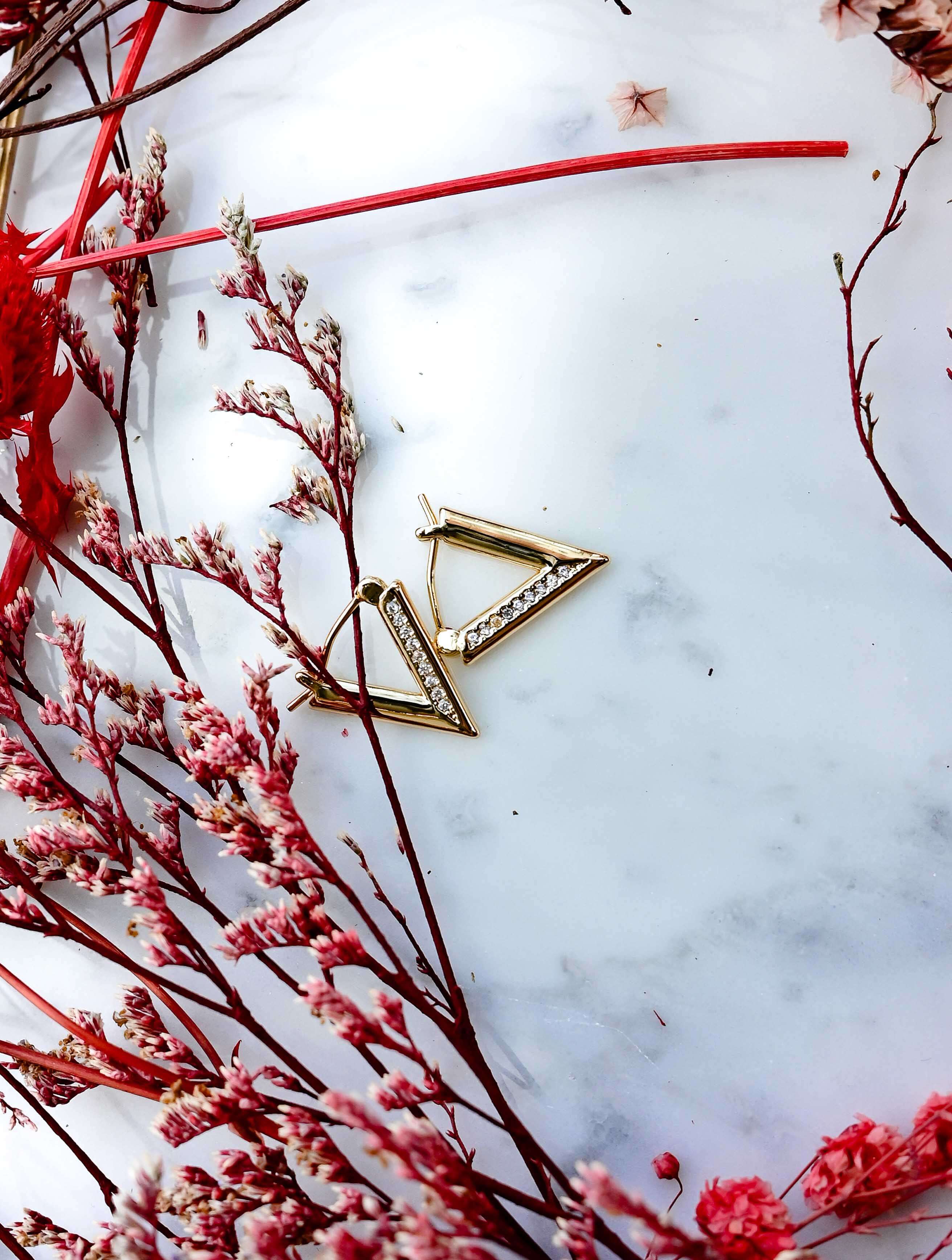 14K Gold Dipped Pave CZ Triangle Earrings