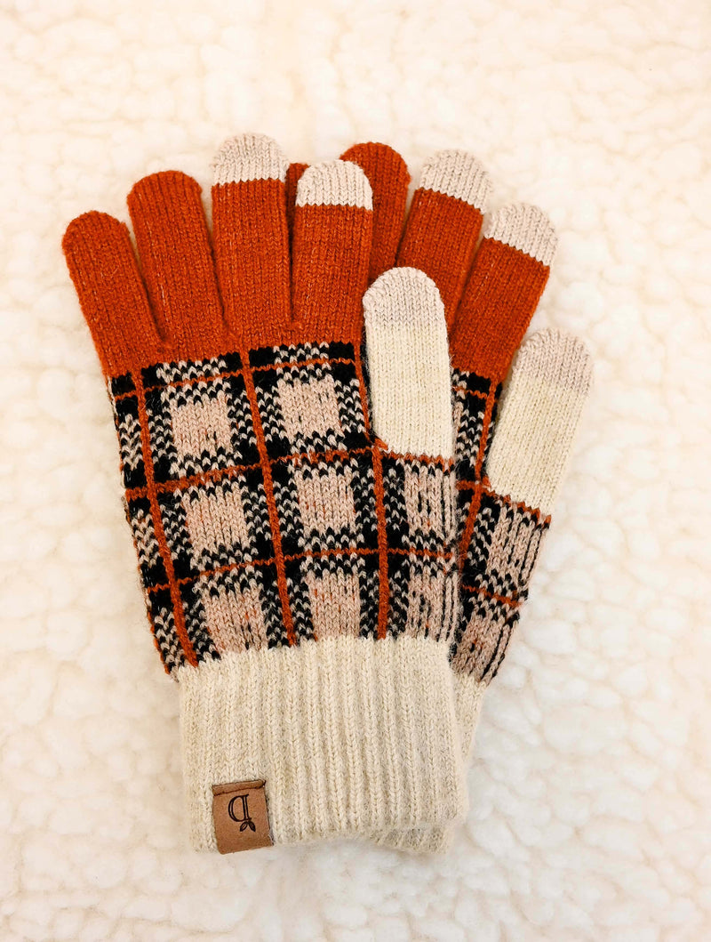 Plaid Knit Touch Screen Gloves