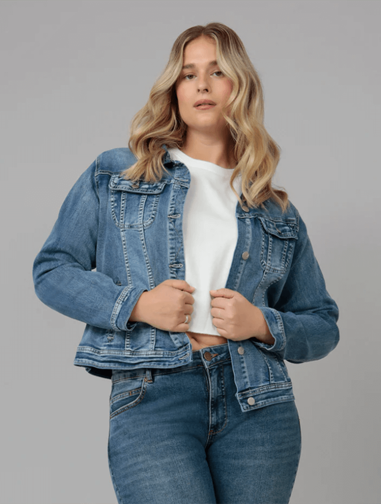 Lola Jeans Gabriella Classic Denim Jacket in Light Blue Distressed