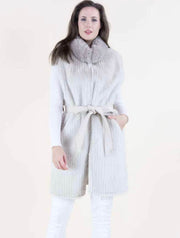 Vertical Ribbed Faux Fur Belted Vest