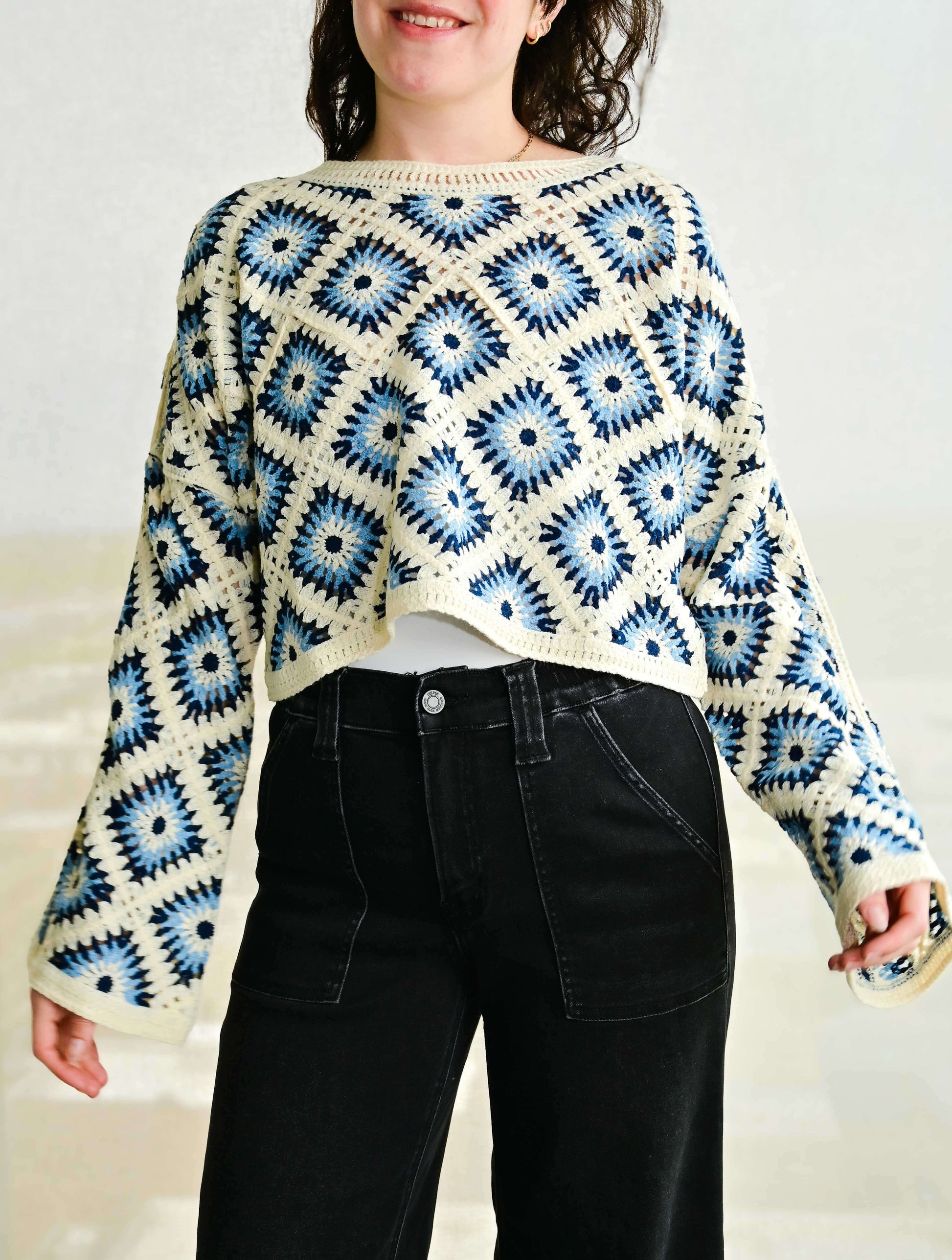 Diamond Crochet Cropped Sweater
