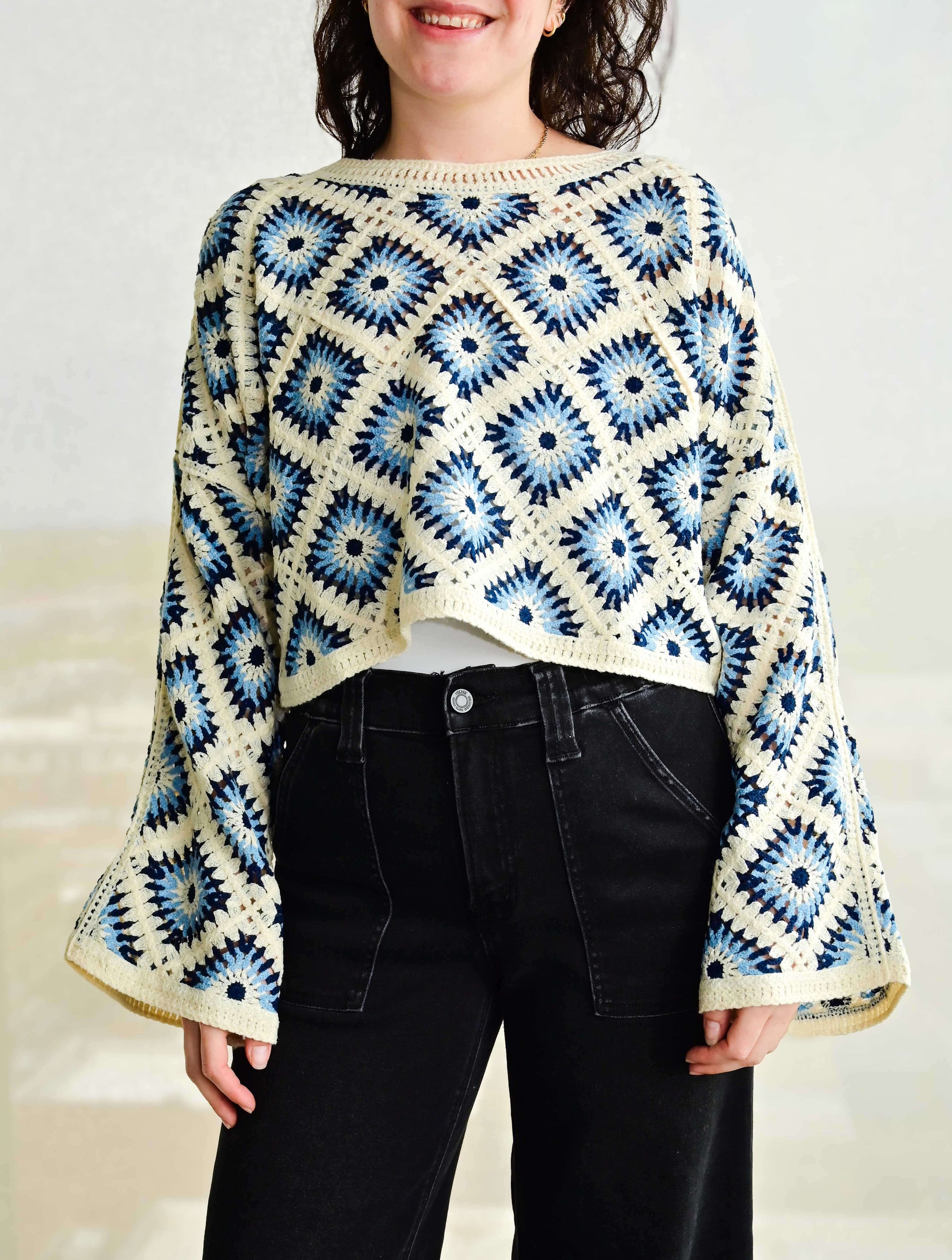 Diamond Crochet Cropped Sweater