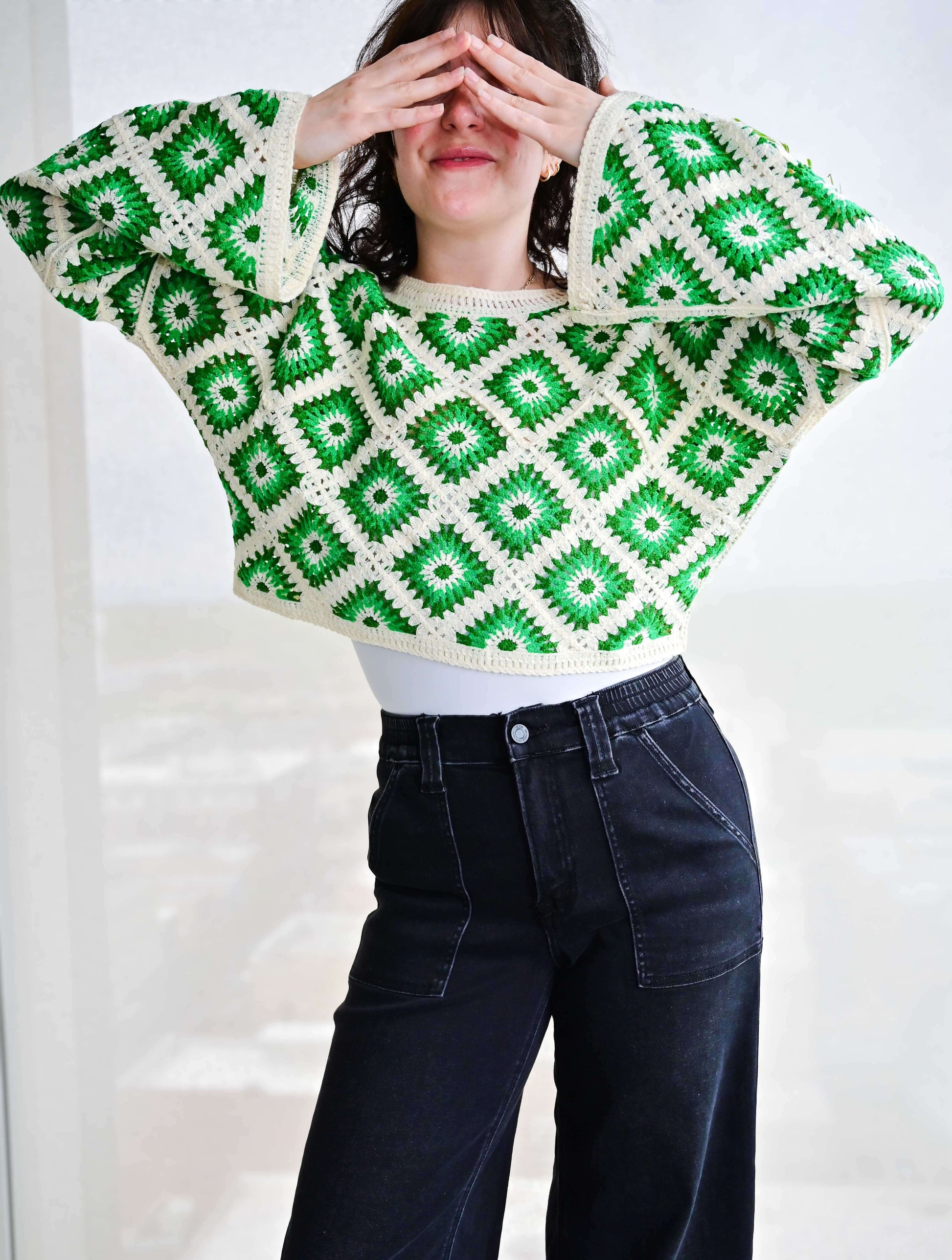 Diamond Crochet Cropped Sweater