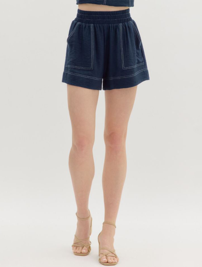 High Waist Contrast Stitch Shorts