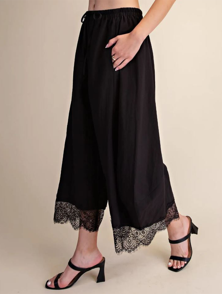 Cropped Lace Trim Balloon Pants