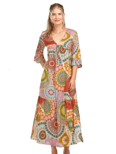 Psychedelic Printed Empire Waist Dress in Multi