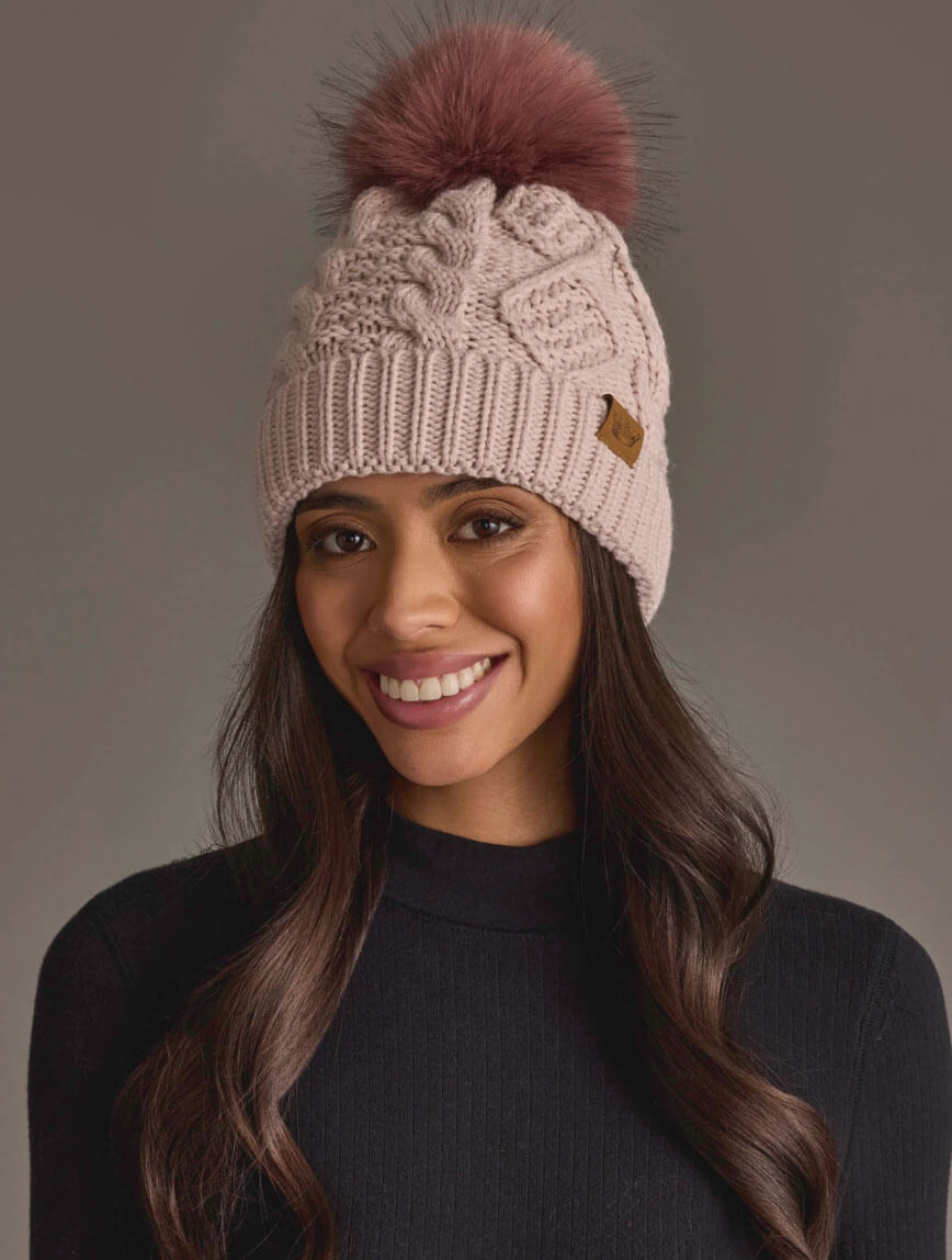 Fur Top Cable Knit Hat