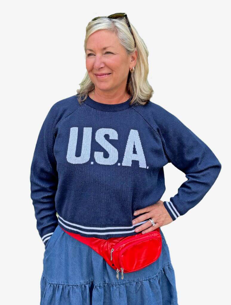 "USA" Sweater in Navy/White