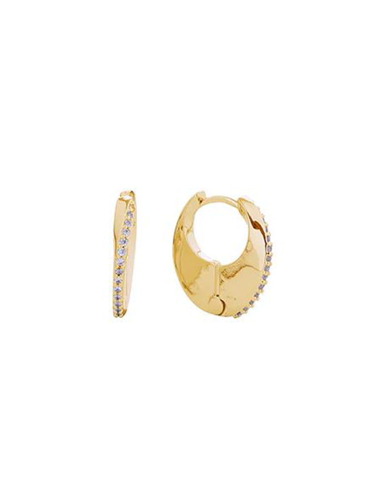 14K Gold Dipped Slim Hoop Pave CZ Earrings