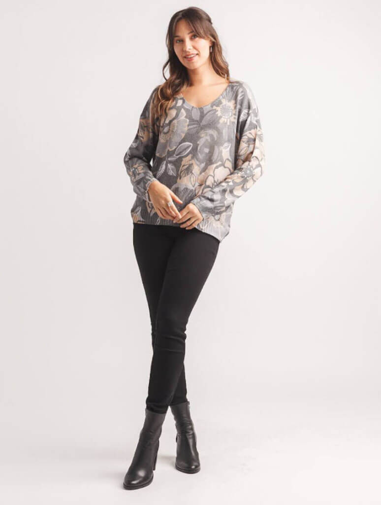 Floral Lightweight V-Neck Sweater