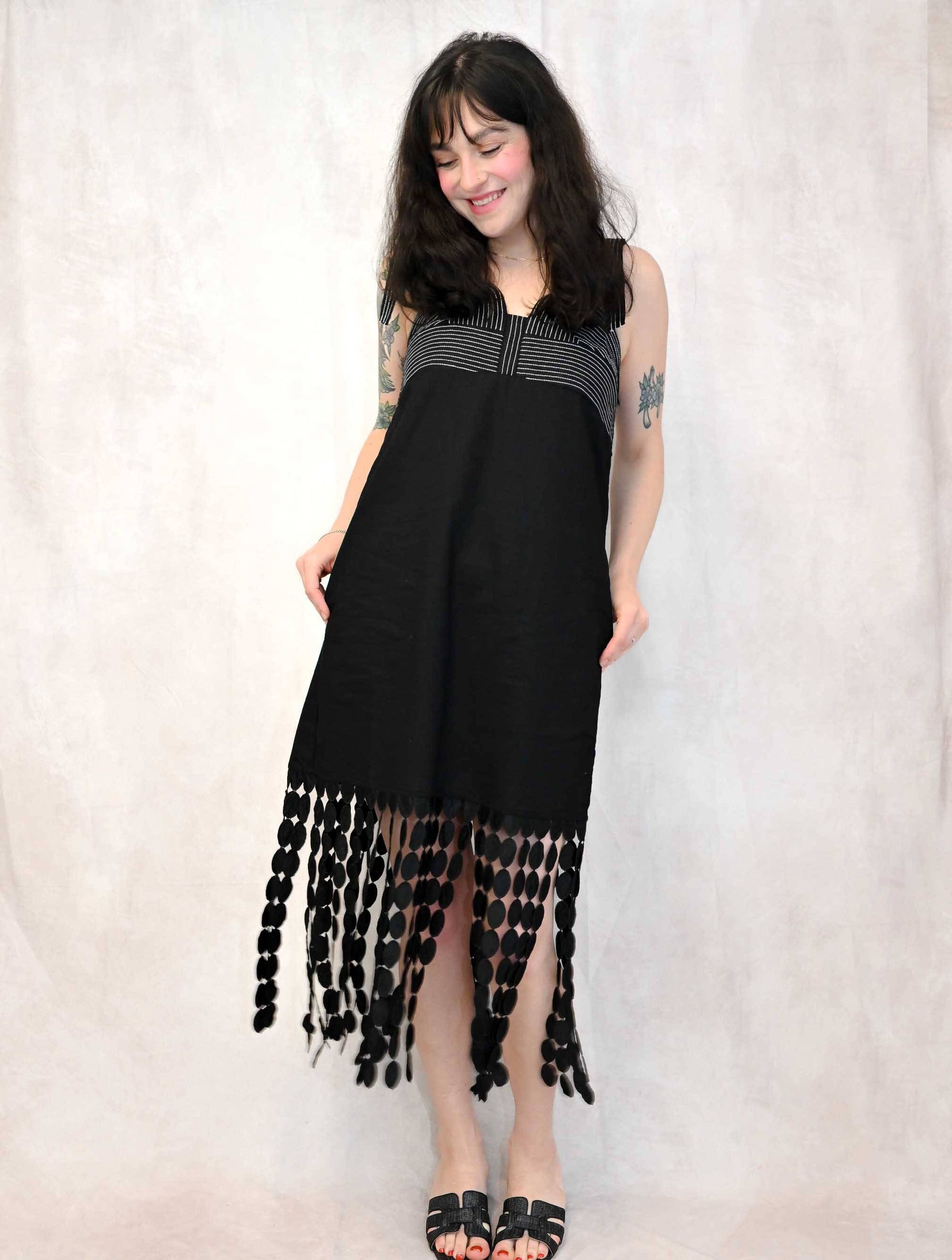 Dotted Lace Fringe Linen Mini Dress