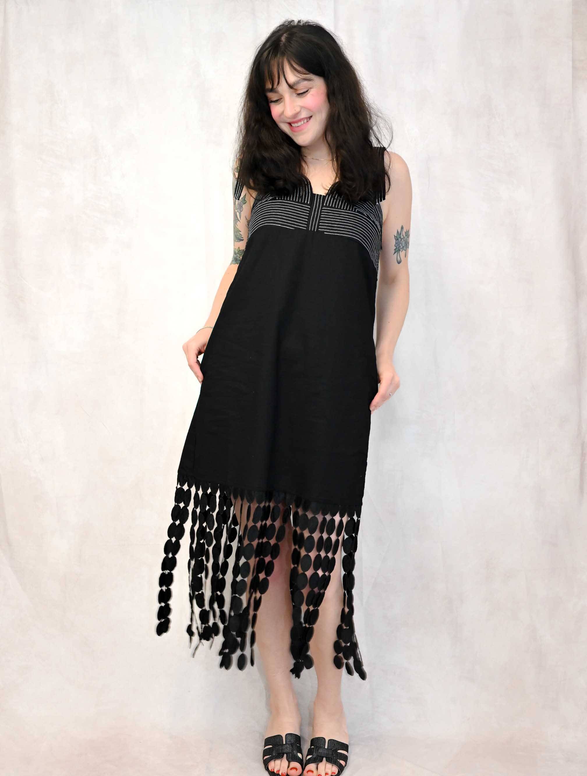 Dotted Lace Fringe Linen Mini Dress