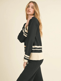 Border Striped Knitted Long Sleeve Top