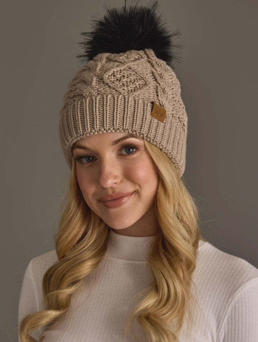 Fur Top Cable Knit Hat