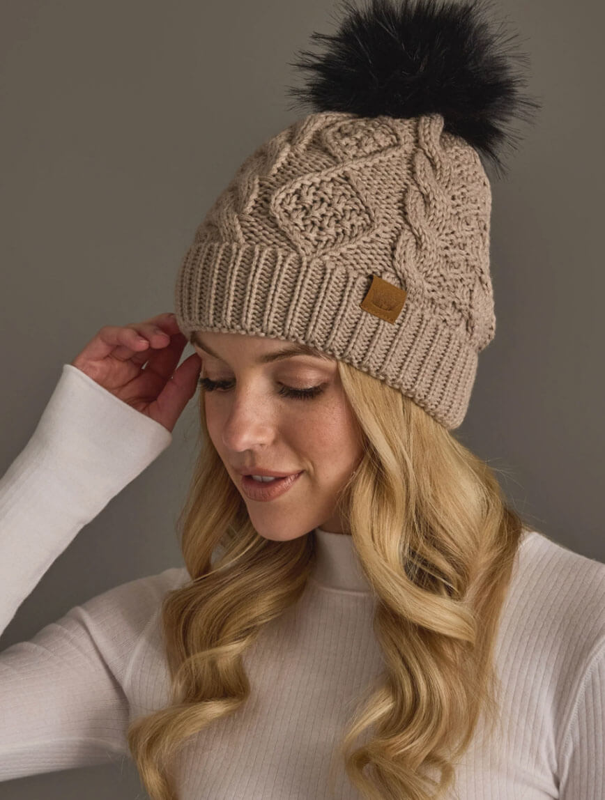 Fur Top Cable Knit Hat